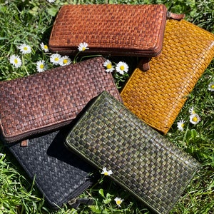 Cartera con tarjetero con cremallera y diseño tejido para mujer, carteras y pinzas para billetes, bolsos, regalo de dinero para mamá, hermana, Navidad