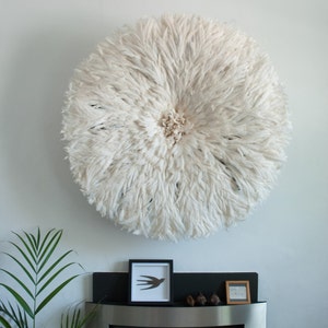 Juju Hat Ivory/White | African Wall Hanging | Feather Wall Hanging | Textile Wall Hanging |White Feather Decor |White feather Juju hats