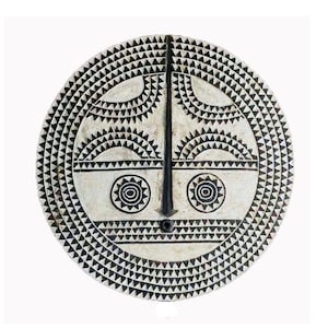 African Wood Sun Mask Shield: Bamileke Wall Decor