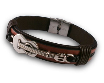 muziekarmband, gitaar, herenarmband, leer, snelle verzending, gitarist, concert, armband, cadeau, voor vriend, muziek