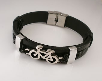 bracelet vélo, bracelet cuir, vélo, bracelet homme, cuir, expédition rapide, cycliste, cadeau, sport, cyclisme