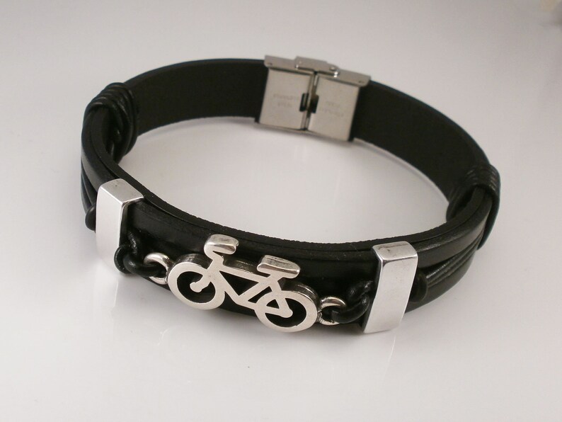 pulsera bicicleta, pulsera cuero, bicicleta, pulsera hombre, cuero, envio rapido, ciclista, regalo, deporte, ciclismo imagen 1