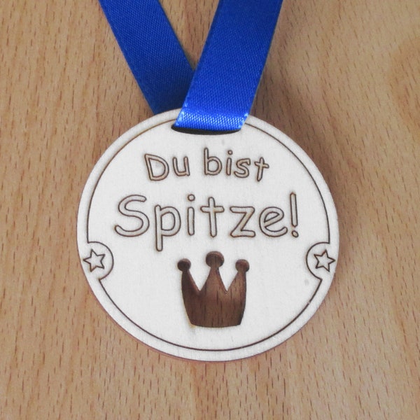 Holz-Medaille Krone "Du bist Spitze!" Orden