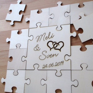 8cm Hochzeits- Gästepuzzle aus Holz mit Gravur, lasercut, Gästebuch zur Hochzeit