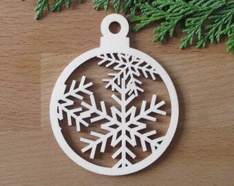 Gift tag ball snowflake Siberia made of wood, tree decoration