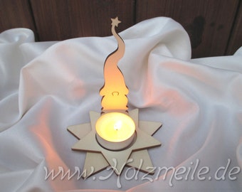 Candle gnome Herbert with tealight star, wooden plug-in set