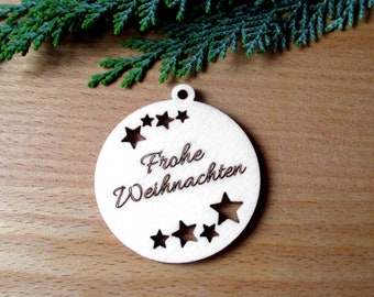 Gift tag star ball "Merry Christmas" made of wood, 5 cm