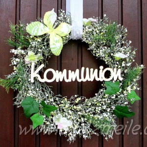 Lettering communion without door wreath, table decoration, floristry, first communion