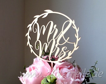 Torten-/Blumenstecker "Mr & Mrs" Lorbeer, Hochzeitstorte, Caketopper Hochzeit, Tortentopper, Tortenbuffet, lasercut, Hochzeitsgeschenk