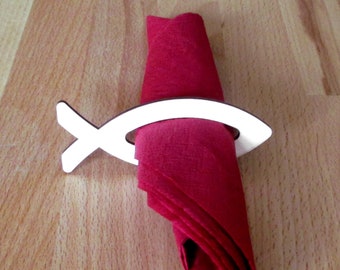 Napkin ring Fish Ichtys made of wood, table decoration, napkin, communion, confirmation, baptism