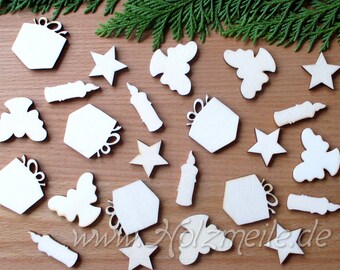 Advent calendar motifs Christmas made of wood, 24 pieces, scatter parts