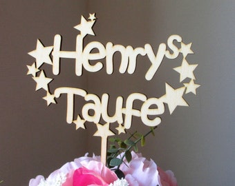 Blumen- / Tortenaufstecker Taufe Sternenregen mit Name aus Holz, Caketopper, Tortentopper, Blumengesteck, Taufe, Schriftzug, Name, Floristik