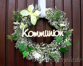 Schriftzug Kommunion ohne Türkranz, Tischdekoration, Floristik, Erstkommunion lasercut