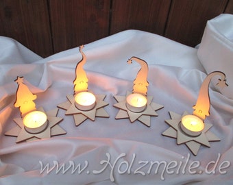 Group of four candle gnomes with tea light star, wooden plug set, Advent wreath, Advent candles