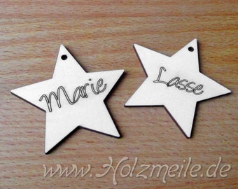 Wooden pendant name stars 2-pack, tree decoration, gift tag, personalized Christmas tree decoration