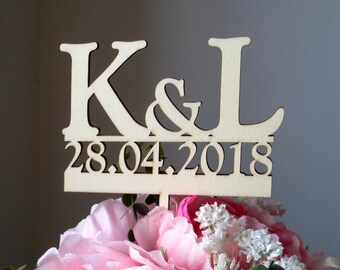 Blumen- / Tortenstecker Initialen & Datum aus Holz, Hochzeit, Caketopper, Tortentopper, Blumenstecker, Blumengesteck