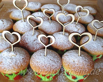 Caketopper-Set für Muffins und Cupcakes Herz Sophie aus Holz, Minitopper, Muffintopper