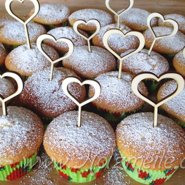 Caketopper-Set für Muffins und Cupcakes Herz Sophie aus Holz, Minitopper, Muffintopper