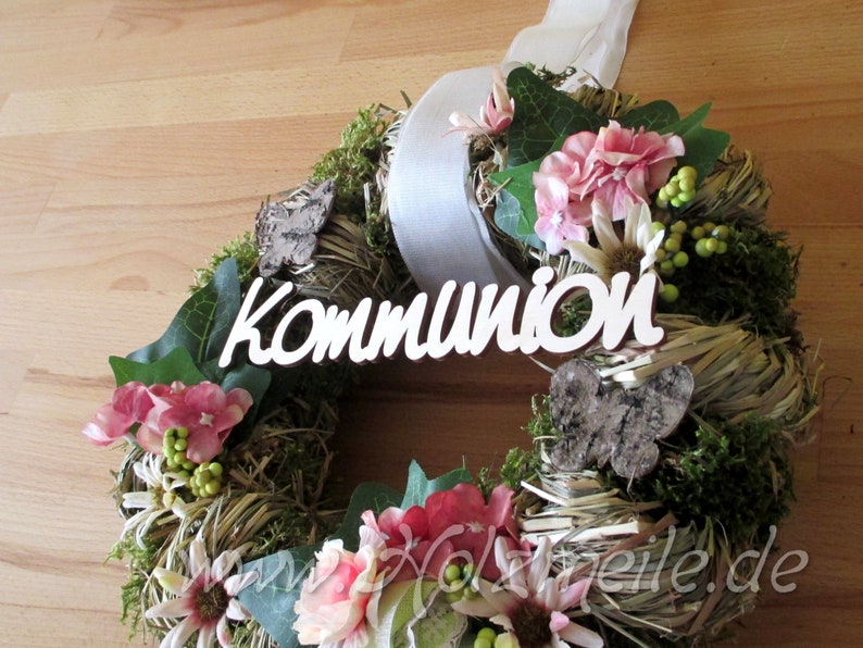 Lettering communion without door wreath, table decoration, floristry, first communion image 2