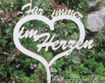 Grave decoration lettering "Forever in the heart" made of wood