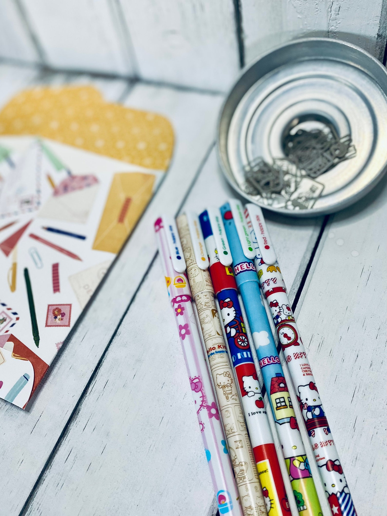 HELLO KITTY! | 5-color Set | Ink Drawing | Watercolor Chit Card Set ...