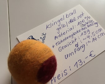Klingelball - Gelb Dunkelrot Hellblau