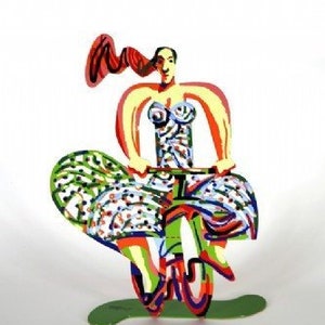 Summer Rider Cyclist, Modern Sculpture, Rider with flowers, Summer Girl cyclist free shipping