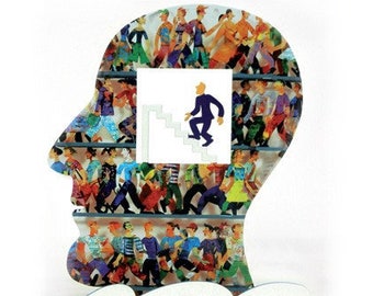 Head sculpture, Head to the top, free standing sculpture by David Gerstein Modern art sculpture colorful sculpture free shipping
