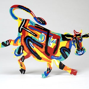 Cute cow sculpture, David Gerstein Modern Steel Art Elza Cow Contemporary Metal Art Sculpture free shipping