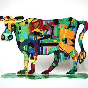 Cow sculpture, David Gerstein Modern Steel Art Medina Cow Contemporary Metal Art Sculpture, farm animal sculpture free shipping