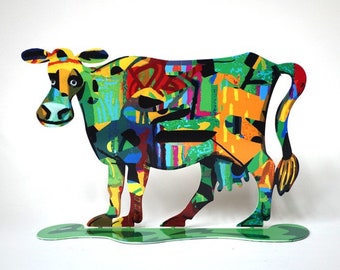 Cow sculpture, David Gerstein Modern Steel Art Medina Cow Contemporary Metal Art Sculpture, farm animal sculpture free shipping