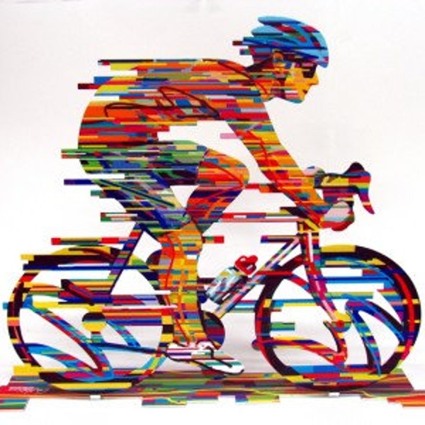 Cycling, Bicycle Racer Metal Sculpture, bike champ, David Gerstein Modern Art CHAMPION  free shipping