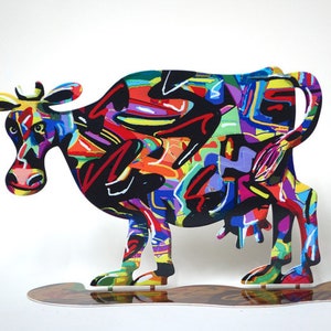 Cow sculpture, David Gerstein Modern Steel Art Hulda Cow Contemporary Metal Art Sculpture, colorful sculpture free shipping