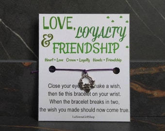 Love Loyalty Friendship Claddagh Wish Bracelet ~ Irish Gift ~ Claddagh Charm ~ Irish Bracelet ~ Jewelry ~ St Patricks Day ~ La Sirena
