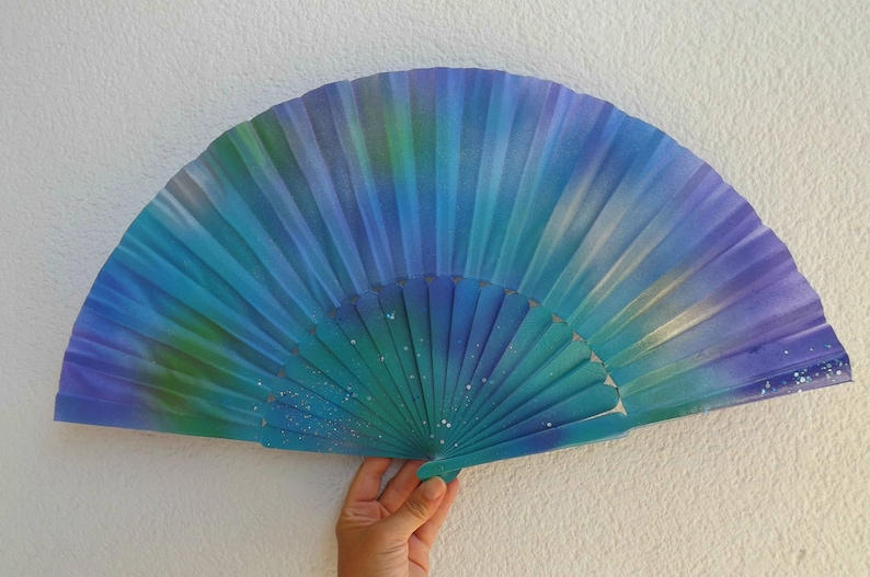 MTO XL Supersize Mermaid Sea Colors Glitter Hand Fan ~ Drag Fan ~ Thwoorp Fan ~ Pericon Wood Fabric Fan ~ Made to Order