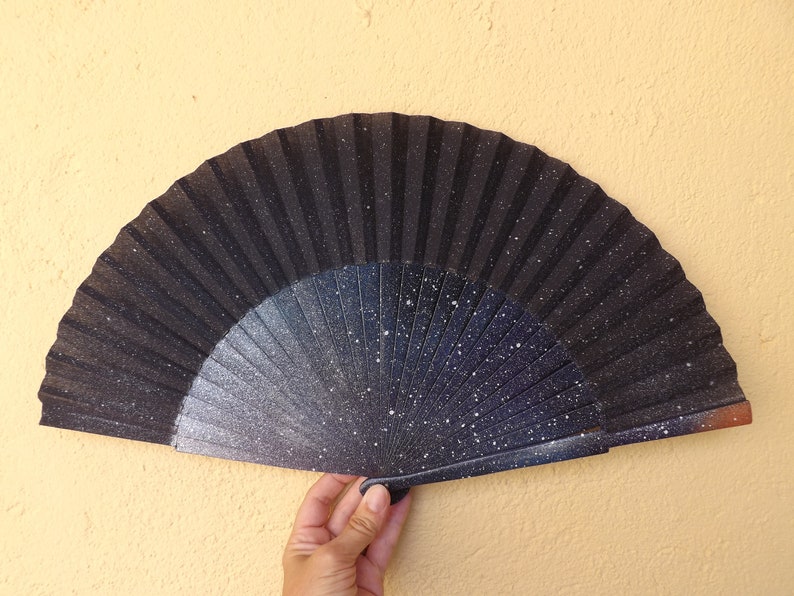 MTO Large Galaxy Night Sky Hand Fan ~ Handheld Fan Wood Fabric ~ Made to Order Prom Fan Paint Fan Spanish Fan Wedding Fan
