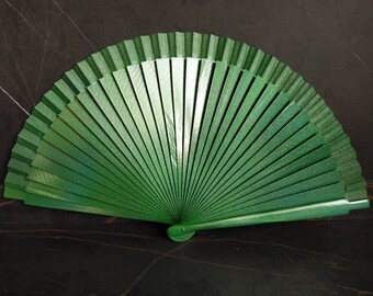READY Std Metallic Green Wooden Hand Fan - Solid Fan - Fan - Wedding Fan -  Spanish Fan - Folding Fan - Wood Fabric