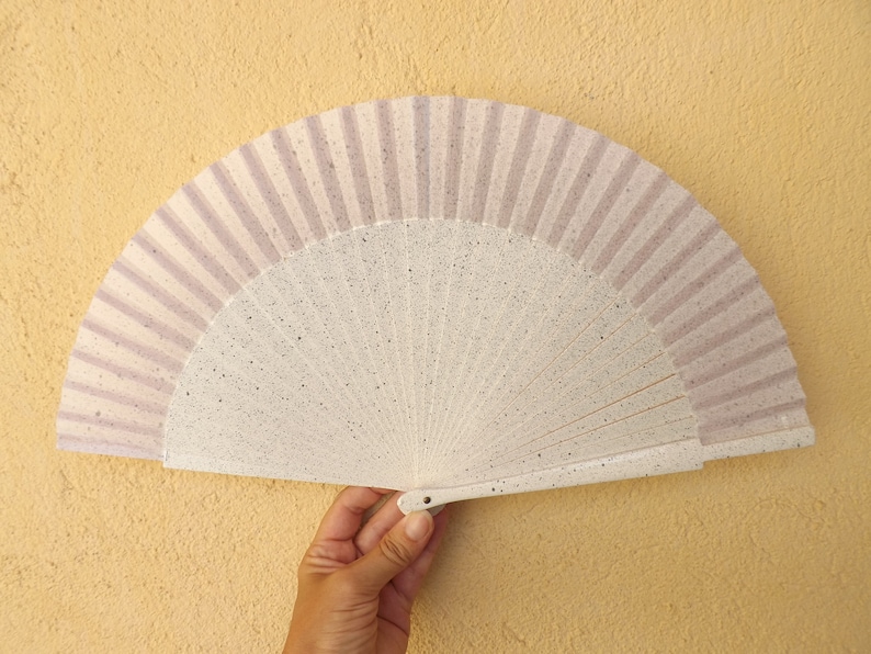 Paint Fan Wedding Fan Folding Fan Std White Speckled Gray Hand Fan ~ Wood Handheld Fan Spanish Fan Wood Fabric ~ Ready to Ship