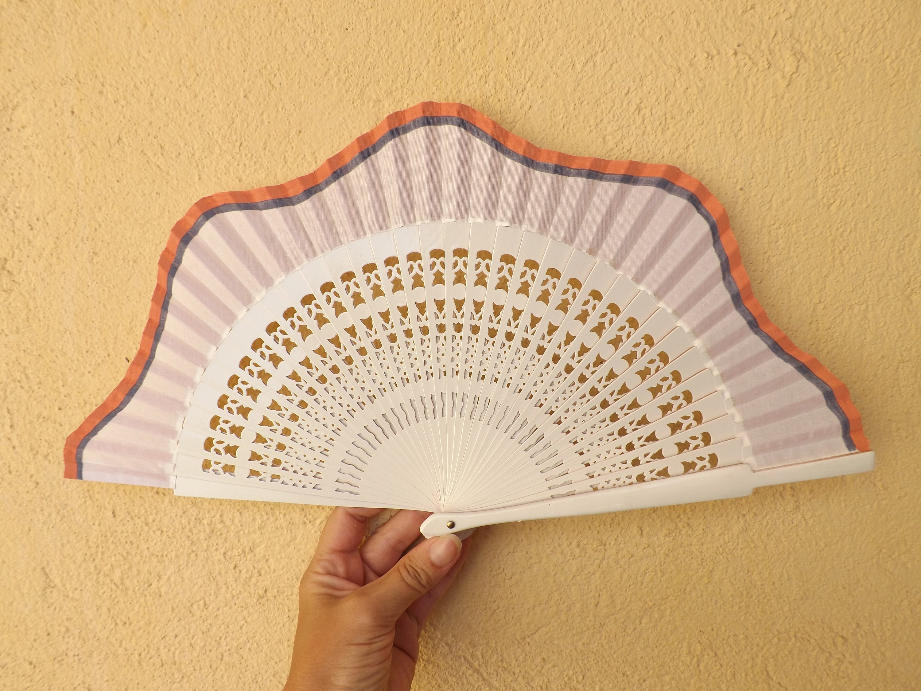 Std White Coral Gray Hand Fan Wood Handheld Fan Paint