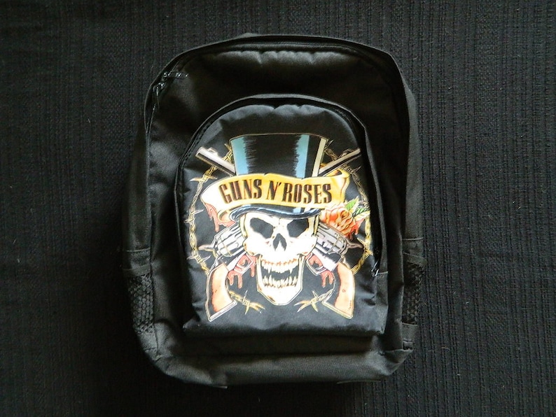 Vintage Guns n Roses Backpack Dio Europe Sex PIstols Kiss Ozzy Iron Maiden Guns n Roses Slash