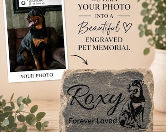 Custom Photo Engraved Pet Memorial Stone, Personalized Memorial, Photo Engraved Flagstone, Pet Loss Gift, Grave Marker, Pet Lover, Keepsake