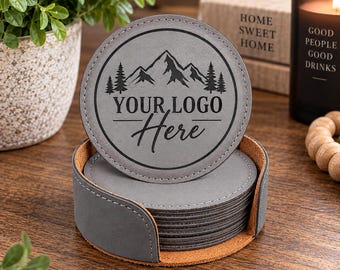 Custom Logo Engraved Leatherette Coasters | Personalized Business Coasters | Custom Bar Coasters | Logo Gift | Company Branded Coasters