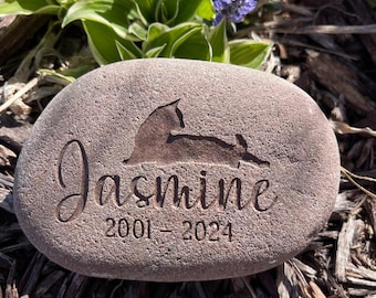 Personalized Pet Memorial Stone, Silhouette Engraved Cat Keepsake, Pet Loss Rock, Gravestone/Headstone Remembrance Gift, Tribute Beloved Pet