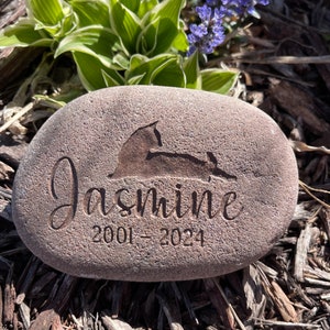 Personalized Pet Memorial Stone, Silhouette Engraved Cat Keepsake, Pet Loss Rock, Gravestone/Headstone Remembrance Gift, Tribute Beloved Pet