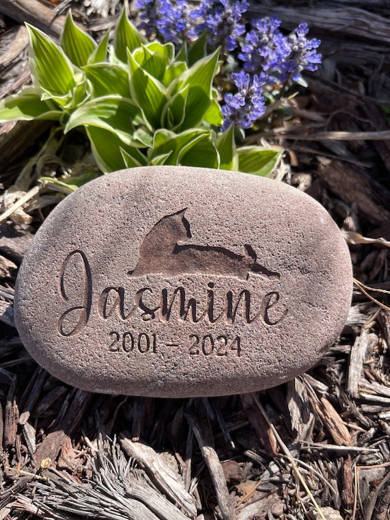 Personalized Pet Memorial Stone, Silhouette Engraved Cat Keepsake, Pet Loss Rock, Gravestone/Headstone Remembrance Gift, Tribute Beloved Pet