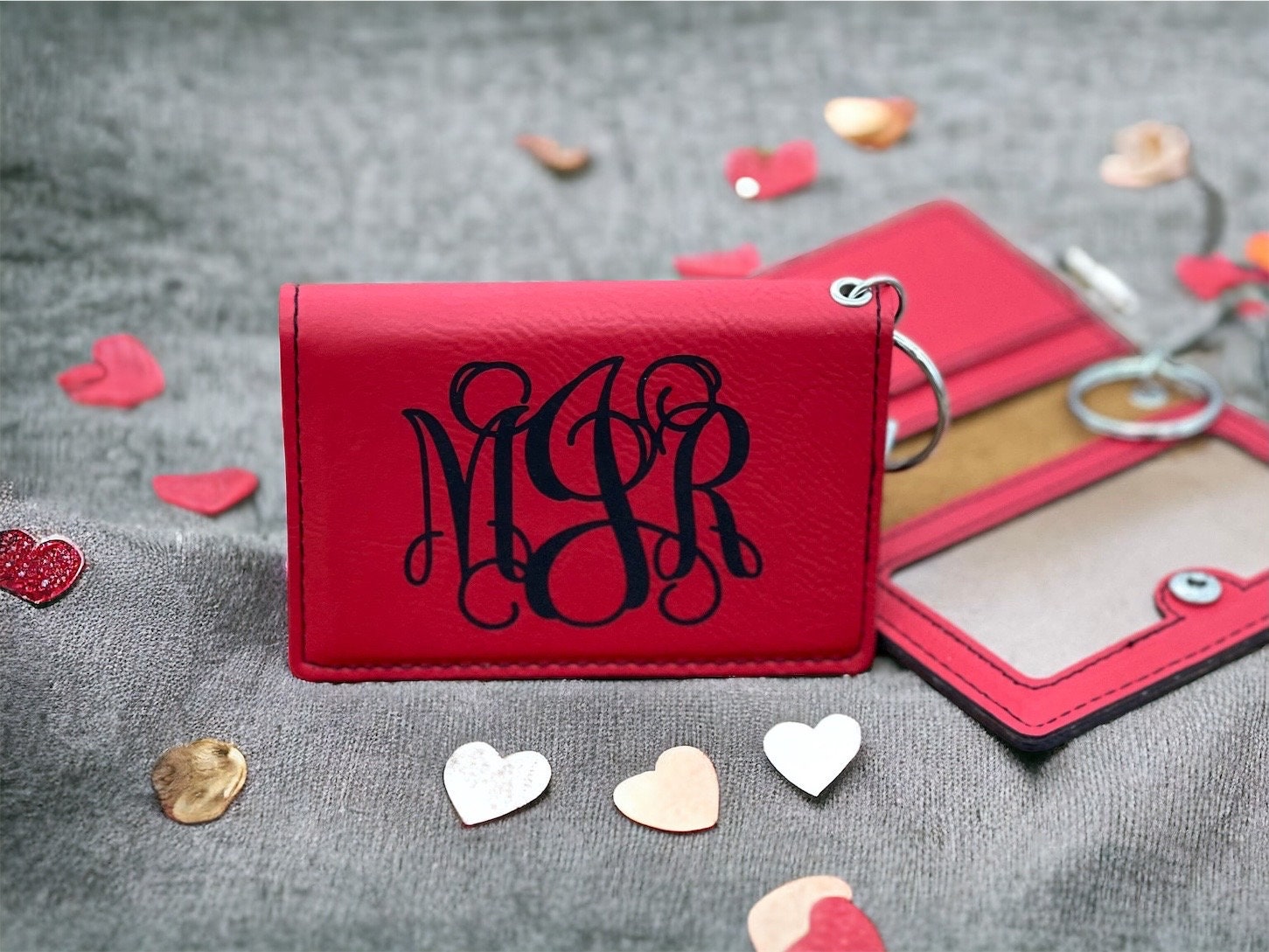 Personalized Vegan Leather ID Holder Keychain Wallet: Laser Engraved