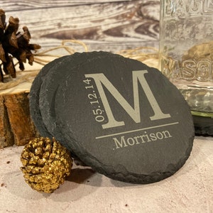 Personalized slate coasters set of 4, Engraved Drink Coasters, Housewarming, Anniversary, Wedding Gift Coasters, Custom Coasters