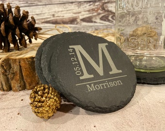 Personalized Slate Coasters: Engraved Drink Coasters, Set of 4