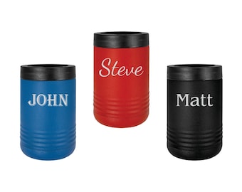 Personalized Stainless Steel Can Cooler, Double wall Insulated, Custom Bottle Holder, Engraved cooler, Can Holder