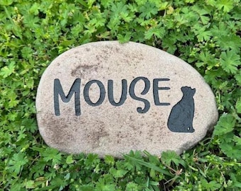 Personalized Pet Memorial Stone, Silhouette Engraved Cat Keepsake, Pet Loss Rock, Gravestone/Headstone Remembrance Gift, Tribute Beloved Pet